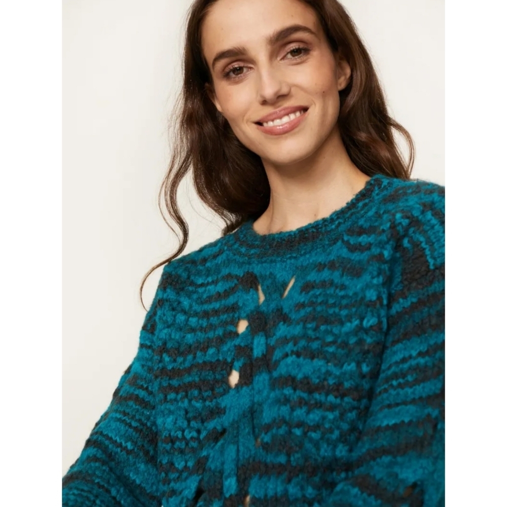 NEW! Sita Murt Teal Stripe Cable Knit Sweater